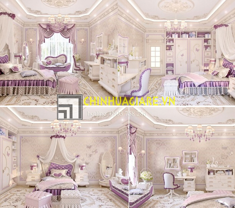 Những mẫu thiết kế phòng ngủ đẹp cho bé gái luxury như phòng công chúa 4