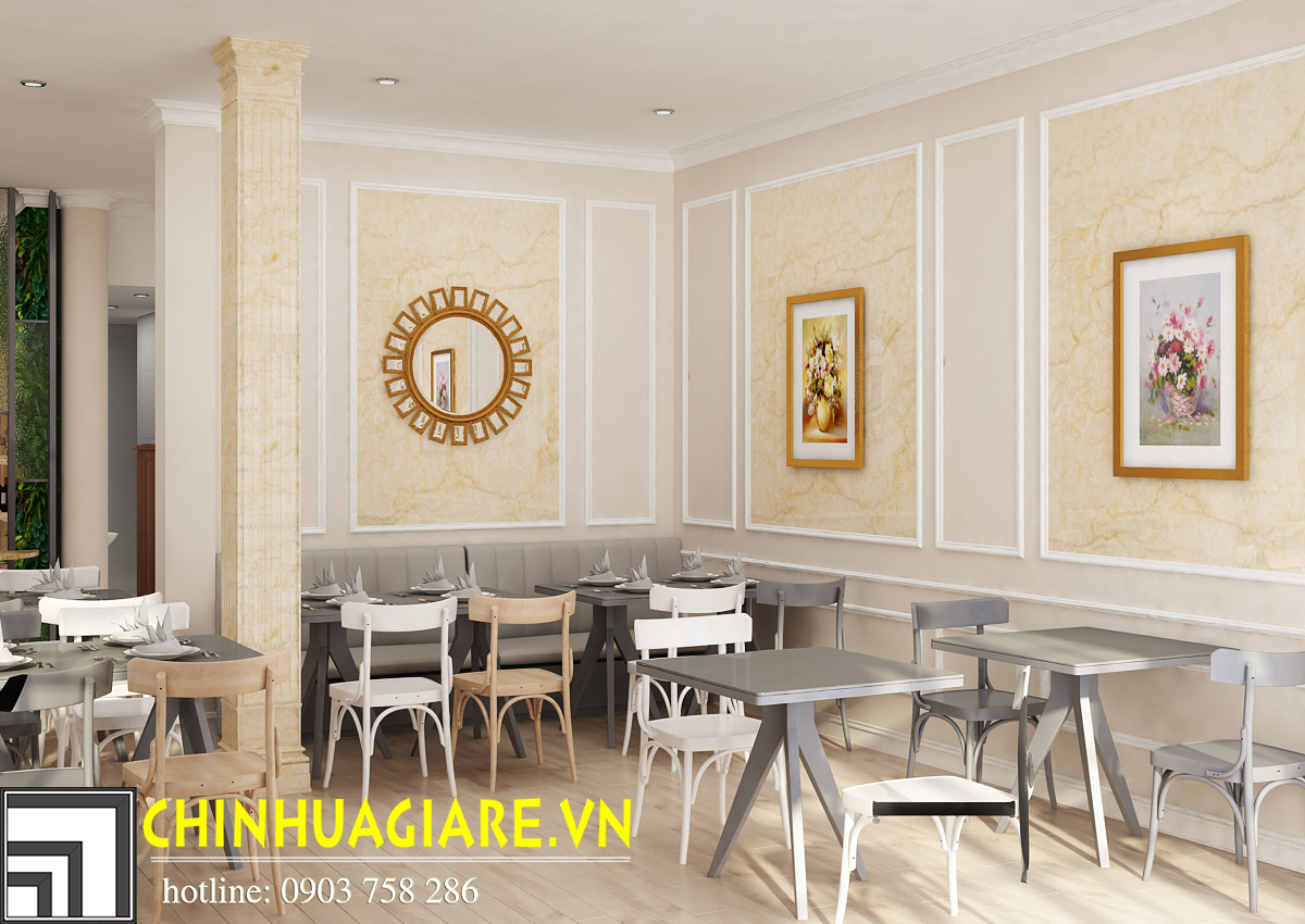 Thiết kế nội thất nhà hàng cafe sáng phong cách tân cổ điển sang trọng 5