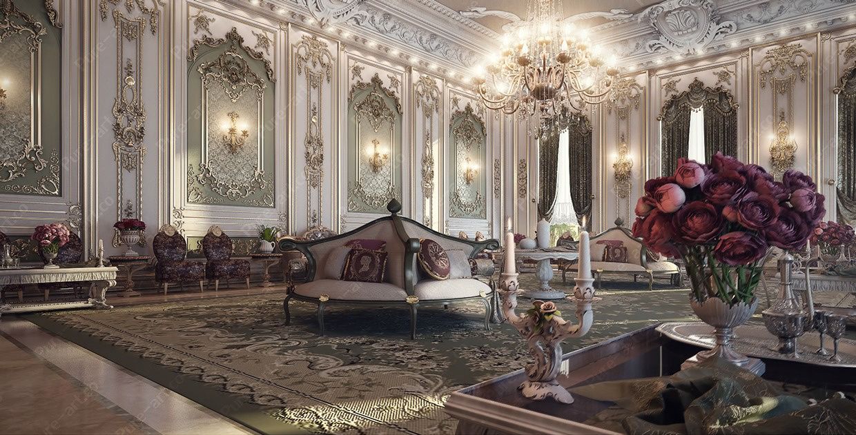 Choáng ngợp với thiết kế nội thất phòng khách biệt thự phong cách cổ điển Pháp