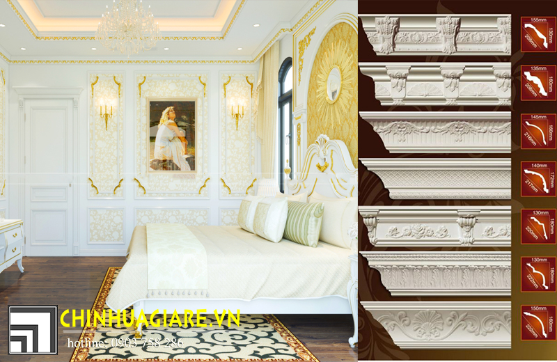 Nội thất phòng ngủ tân cổ điển đúng “chất” với phào chỉ trang trí