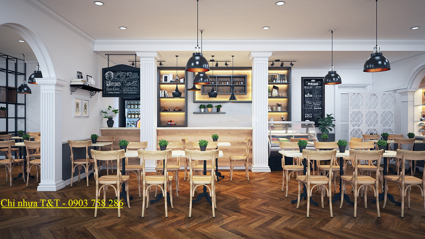 Phào chỉ Pu với thiết kế nội thất quán cafe sang trọng theo phong cách Pháp