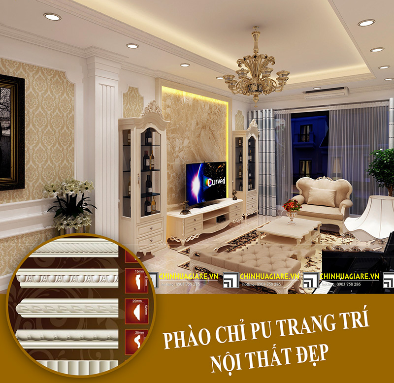 Nhà đẹp toàn tập với phào chỉ PU trang trí từ phòng khách đến phòng ngủ 1